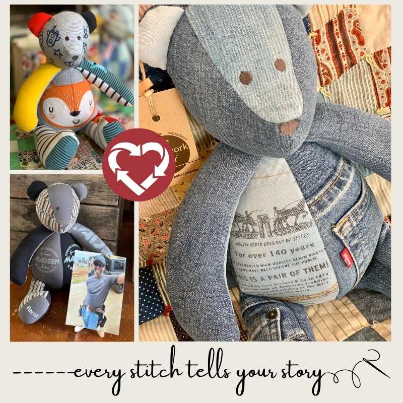 memory bears made from sentimental clothes to save memories and upcycle declutter