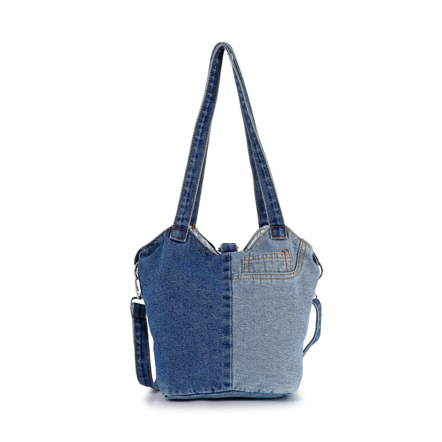 Denim handbag with shoulder strap.