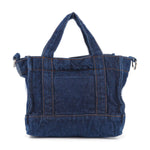 Blue denim tote bag.