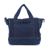 Blue denim tote bag.