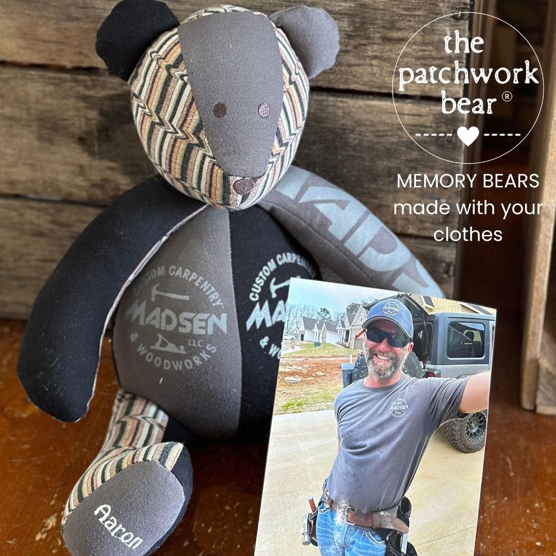 Memory bear made with clothes, Madsen Carpentry - The Patchwork Bear