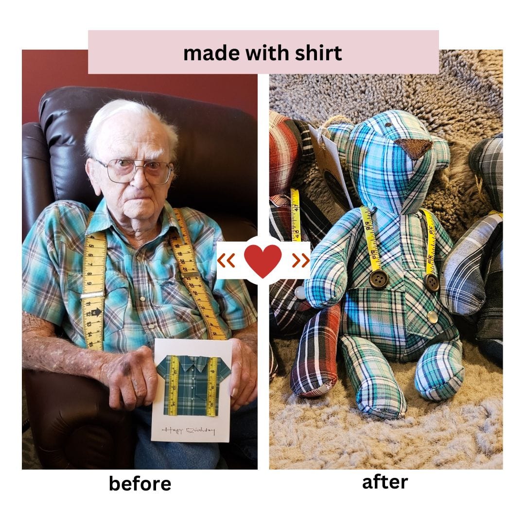 Grandpa's shirt transformed into a teddy bear (before/after)