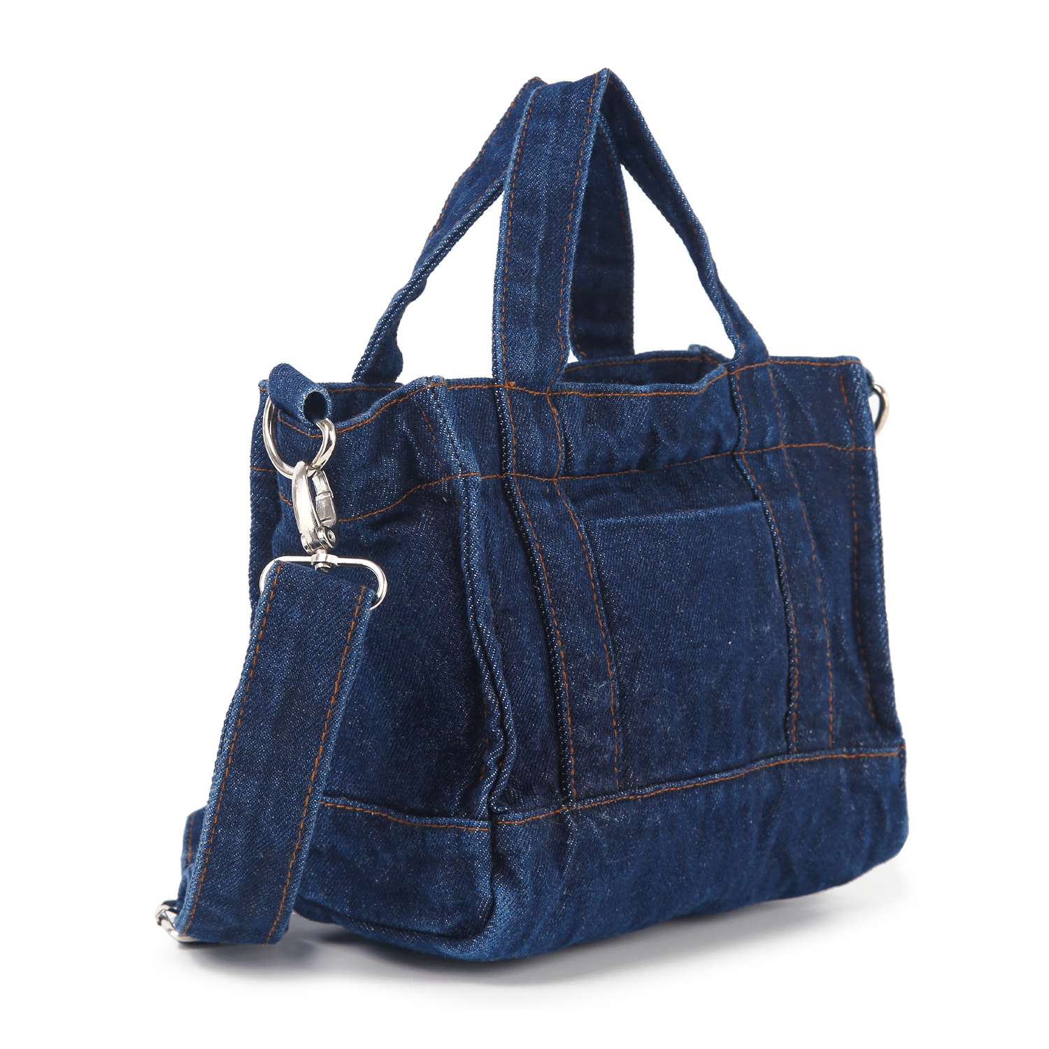Denim handbag with shoulder strap.