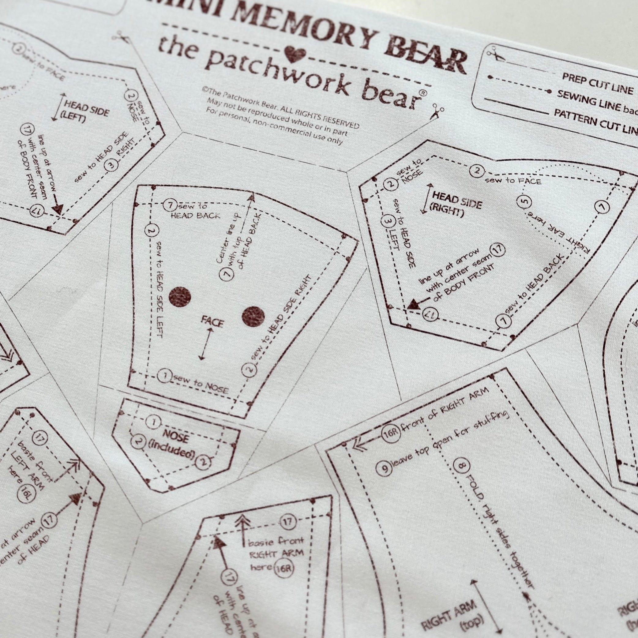 Mini Memory Bear patchwork pattern detail