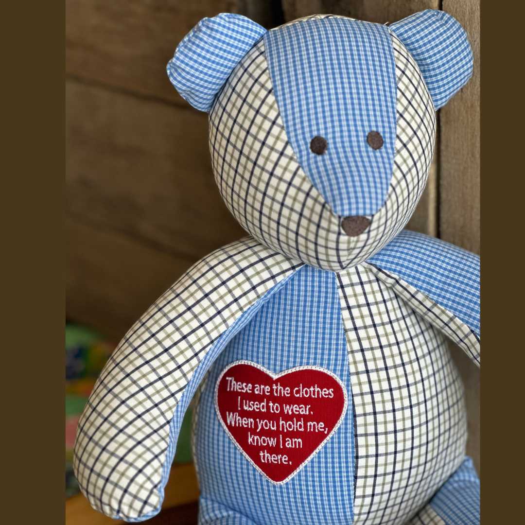 Memory bear made from work shirt with poem