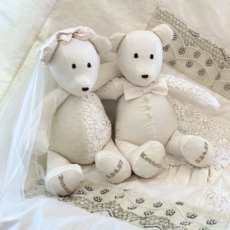 Bride and Groom Bears made from your wedding dress by The Patchwork Bear