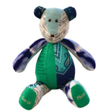 Memory bear in blue & green, Mom & Daria embroidered.