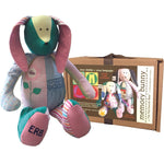 Patchwork Memory Bunny Kit with finished bunny and box.