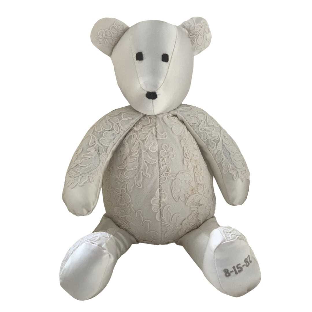 Wedding bear 8-15 with lace detail and date 8-15-87