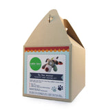 Box with a dog sewing kit label.