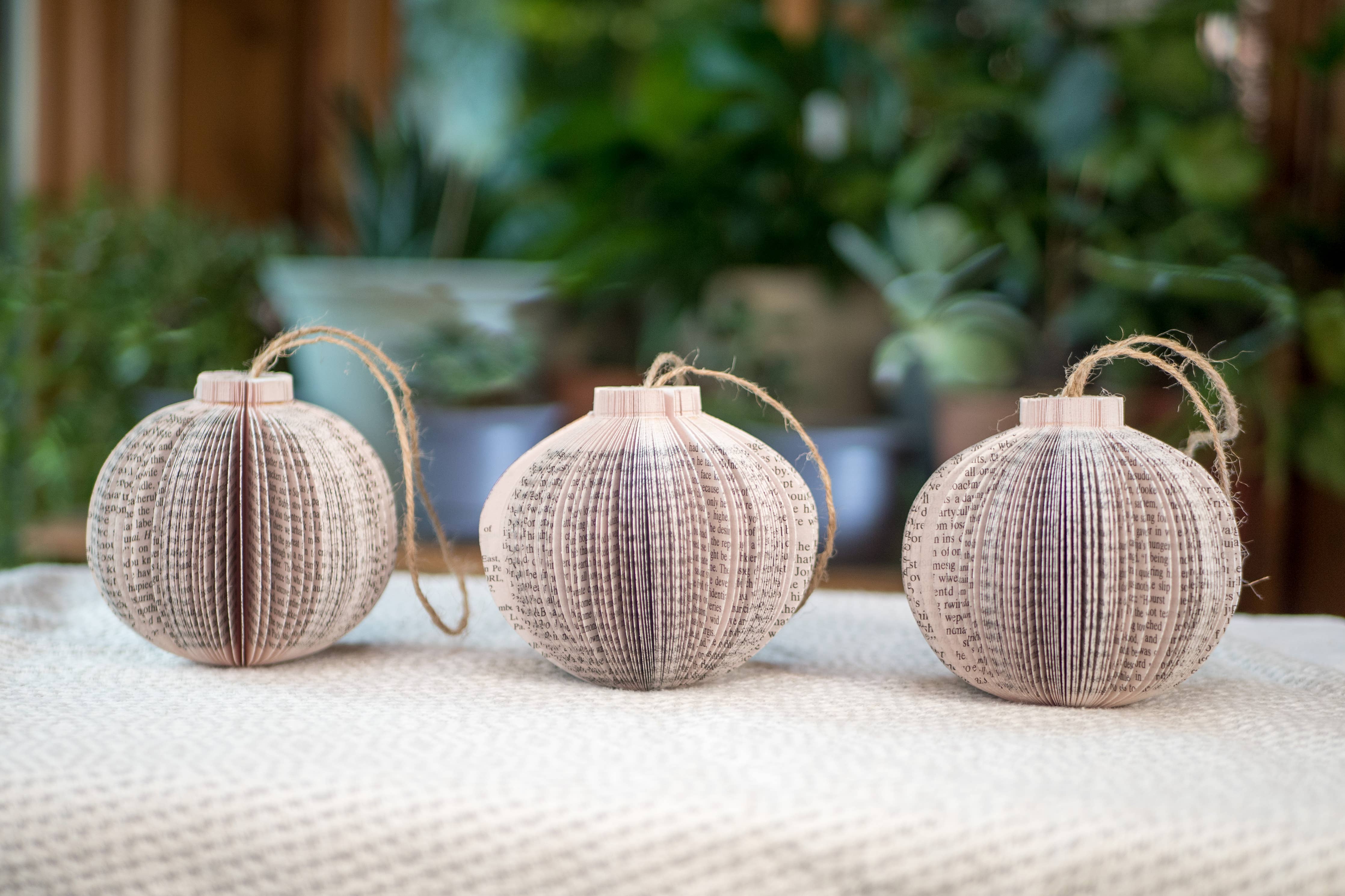 Three paper globe ornaments.