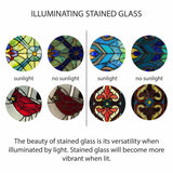 12"H Red & Teal Quilt Square Stained Glass Window Panel