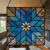 12"H Blue Quilt Square Stained Glass Window Panel