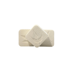 Three white rectangular pills with a leaf imprint.