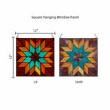 12"H Red & Teal Quilt Square Stained Glass Window Panel