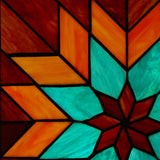 12"H Red & Teal Quilt Square Stained Glass Window Panel