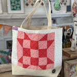 Canvas tote bag with red quilt square