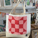 Canvas tote bag with red quilt square