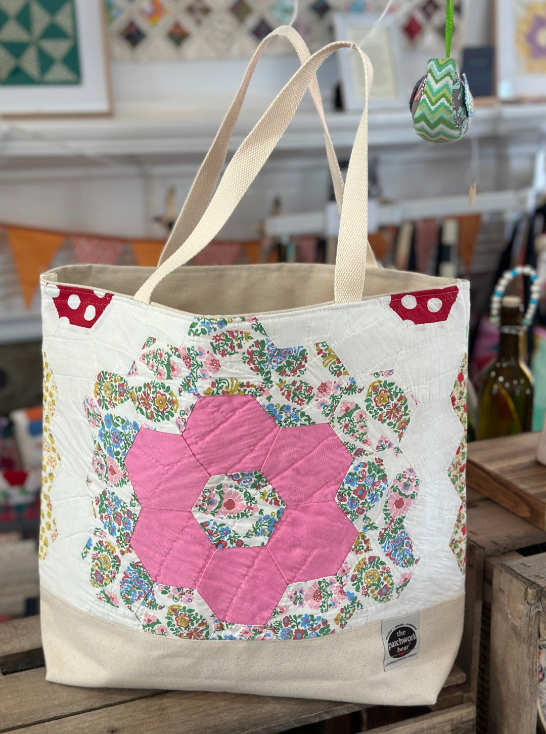 Vintage Quilt Tote Bag, Grandmother's Flower Garden PINK – The ...