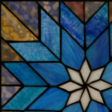 12"H Blue Quilt Square Stained Glass Window Panel
