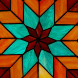 12"H Red & Teal Quilt Square Stained Glass Window Panel