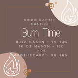 Text graphic with candle burn times.
