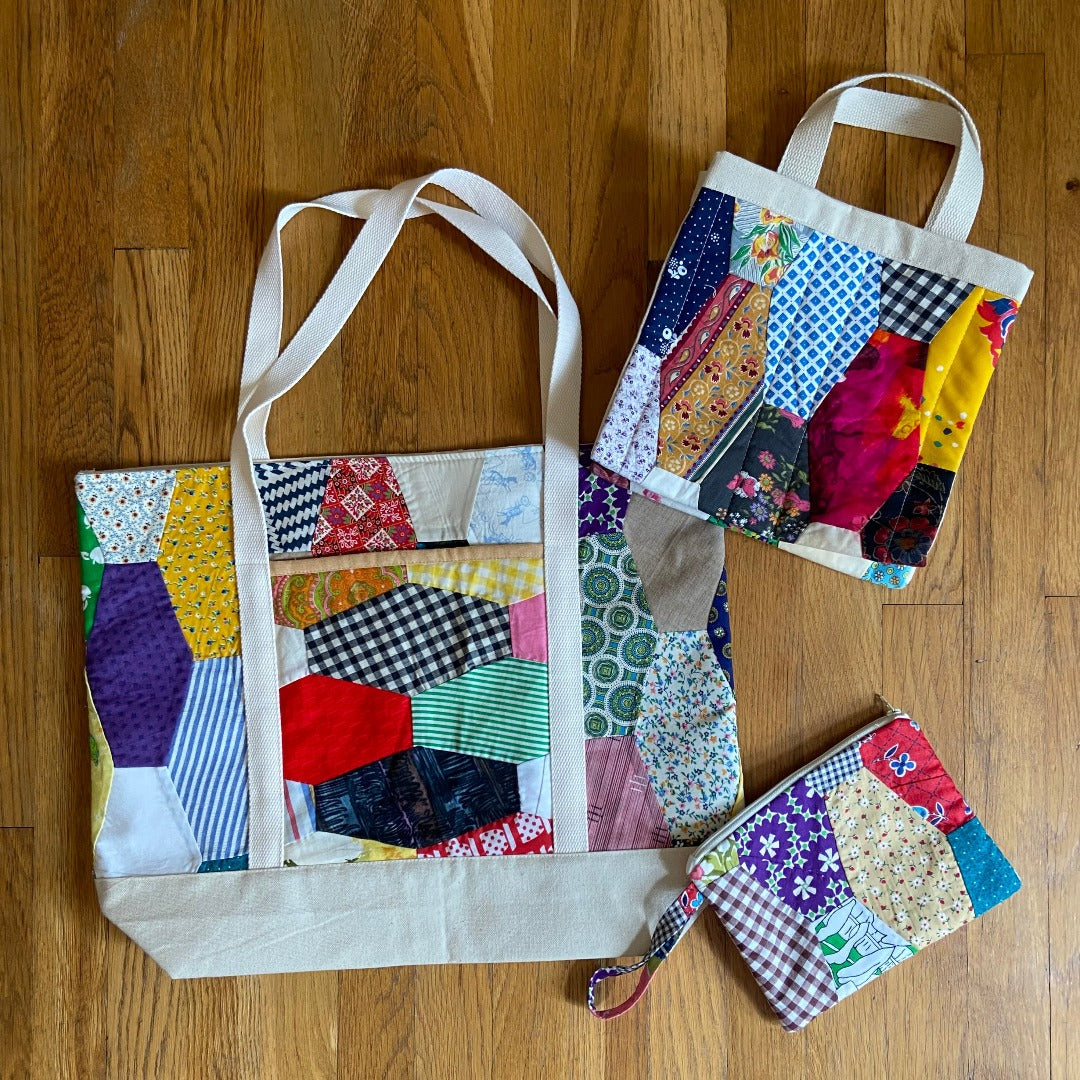 Quilt Tote Bag / 2024 Vintage Patchwork Quilted Market Bag / Handmade