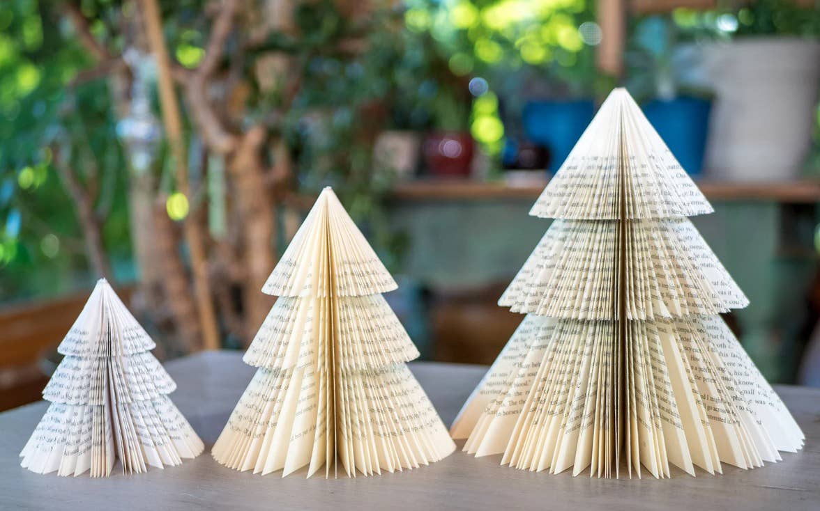 Three paper Christmas trees.