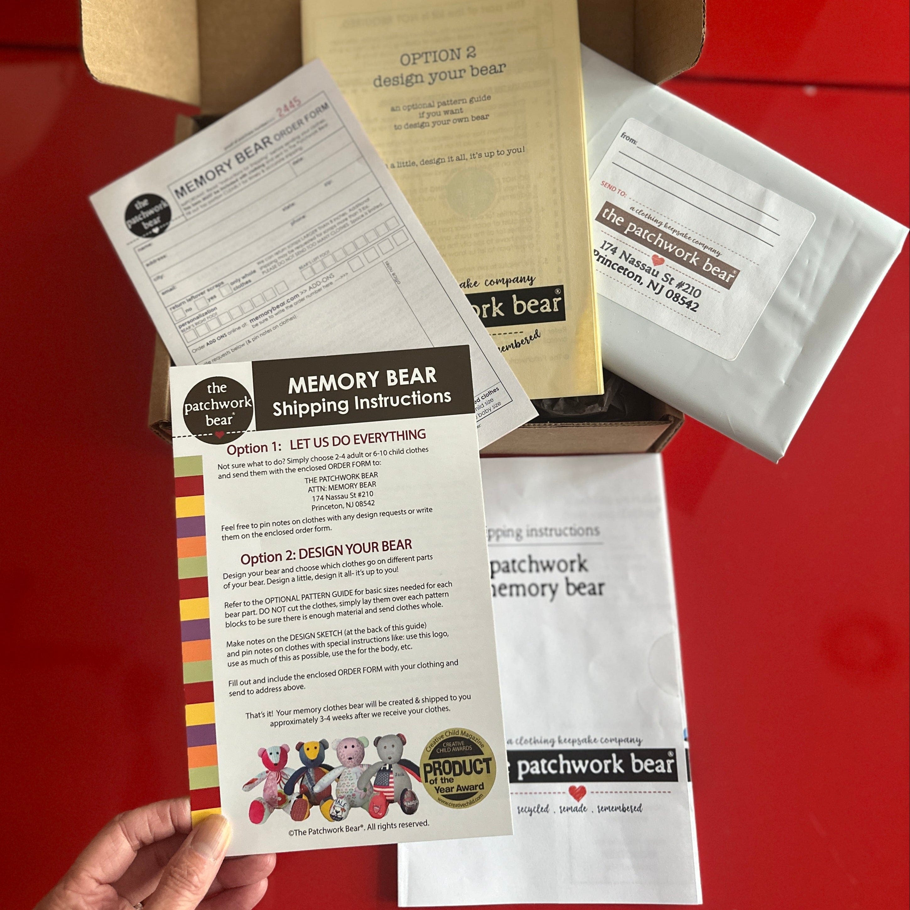 inside the memory bear gift kit by The Patchwork Bear