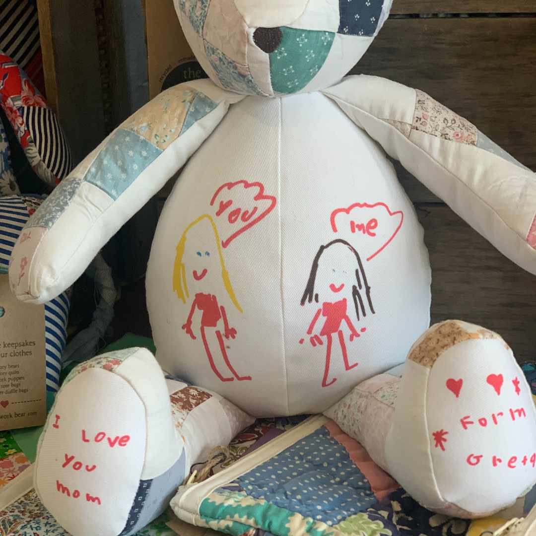 Custom memory bear with child's drawing.