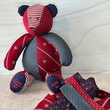 Handmade memory bear created from neckties to honor a loved one