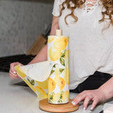 Lemon print paper towel roll being used