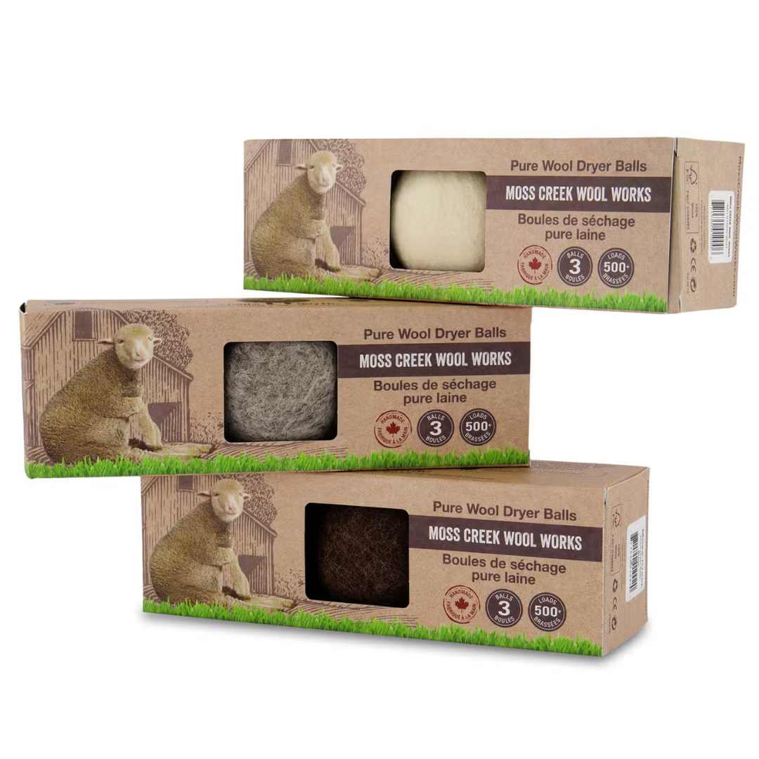 Wool dryer balls from Moss Creek