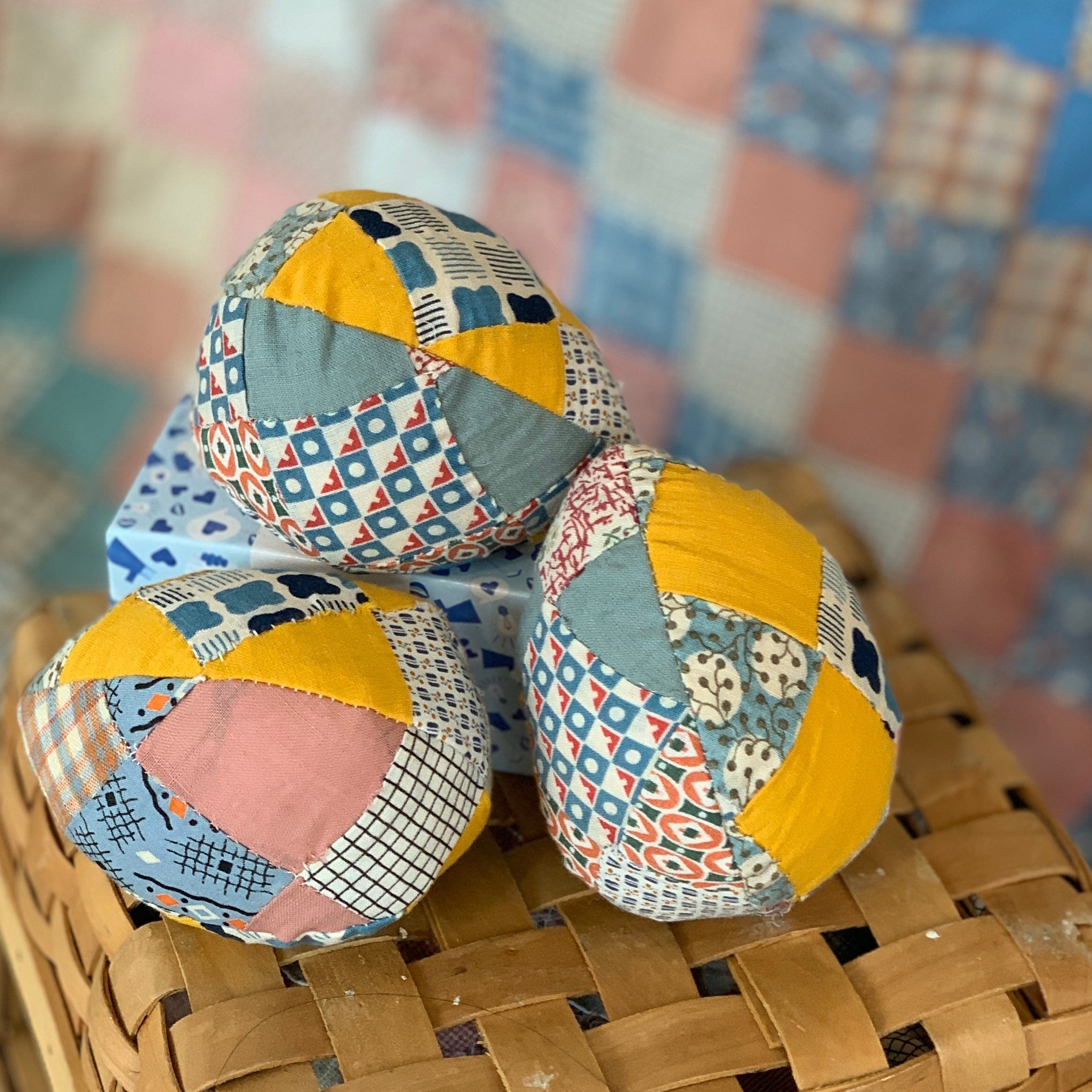 Three patchwork eggs