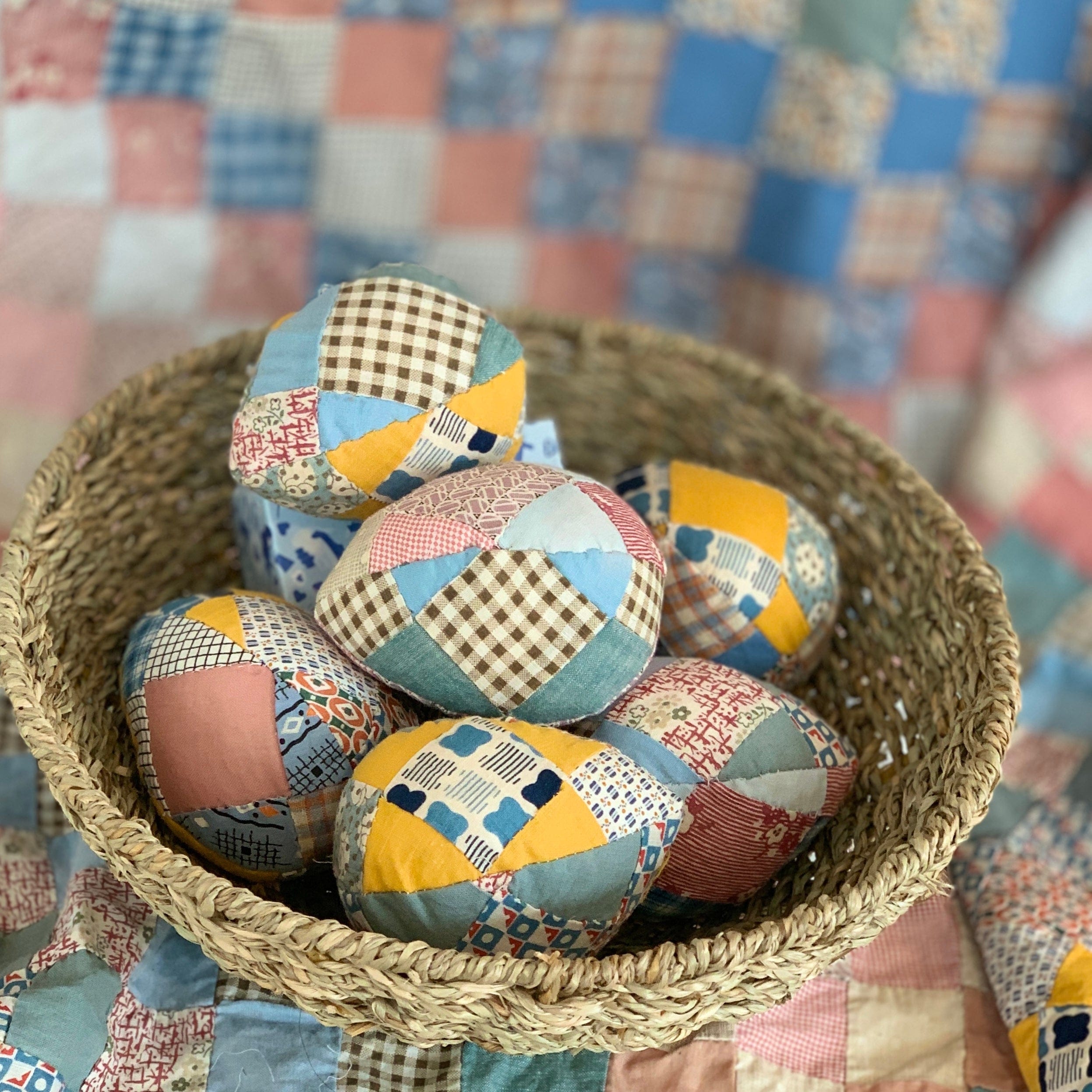 Basket of 6 patchwork eggs