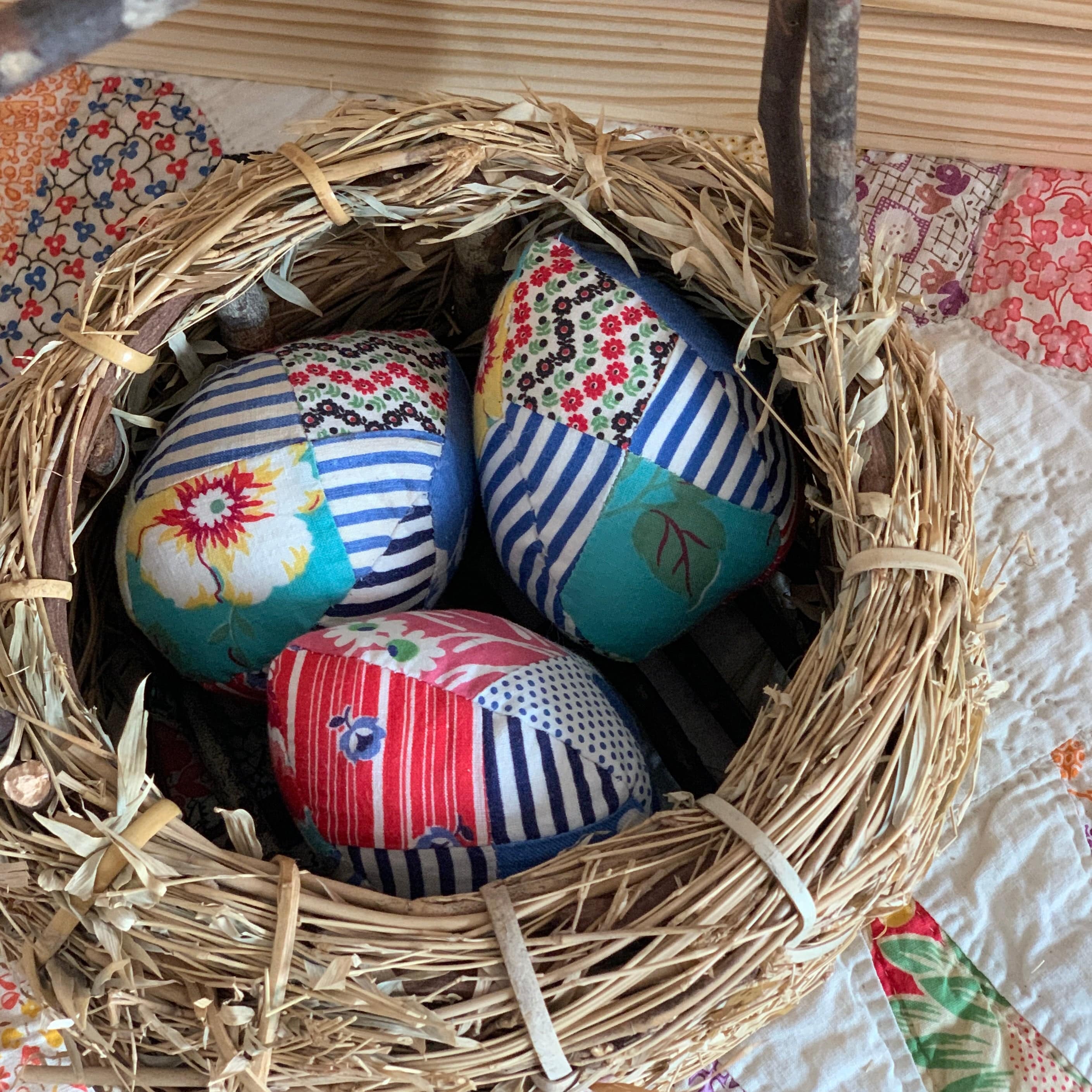 1940s fabric eggs in a nest