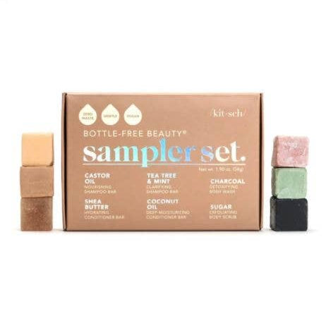 Box of sampler soaps with stacked bars.