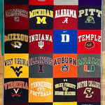 Quilt made of college team shirts.