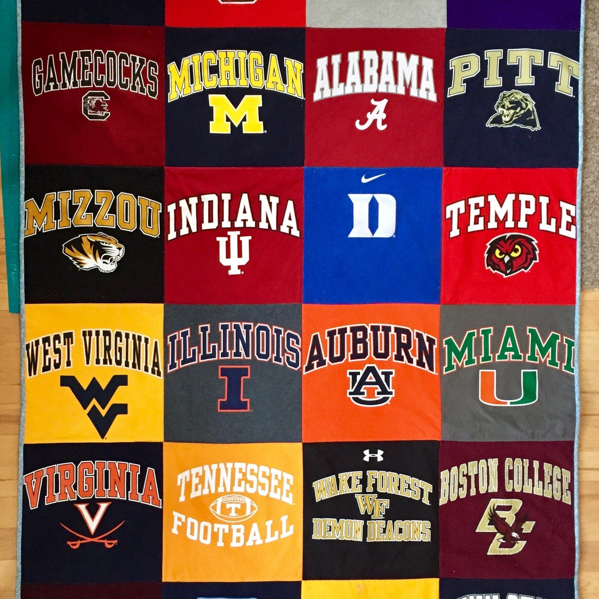 College t-shirt quilt with logos, IMG_0476