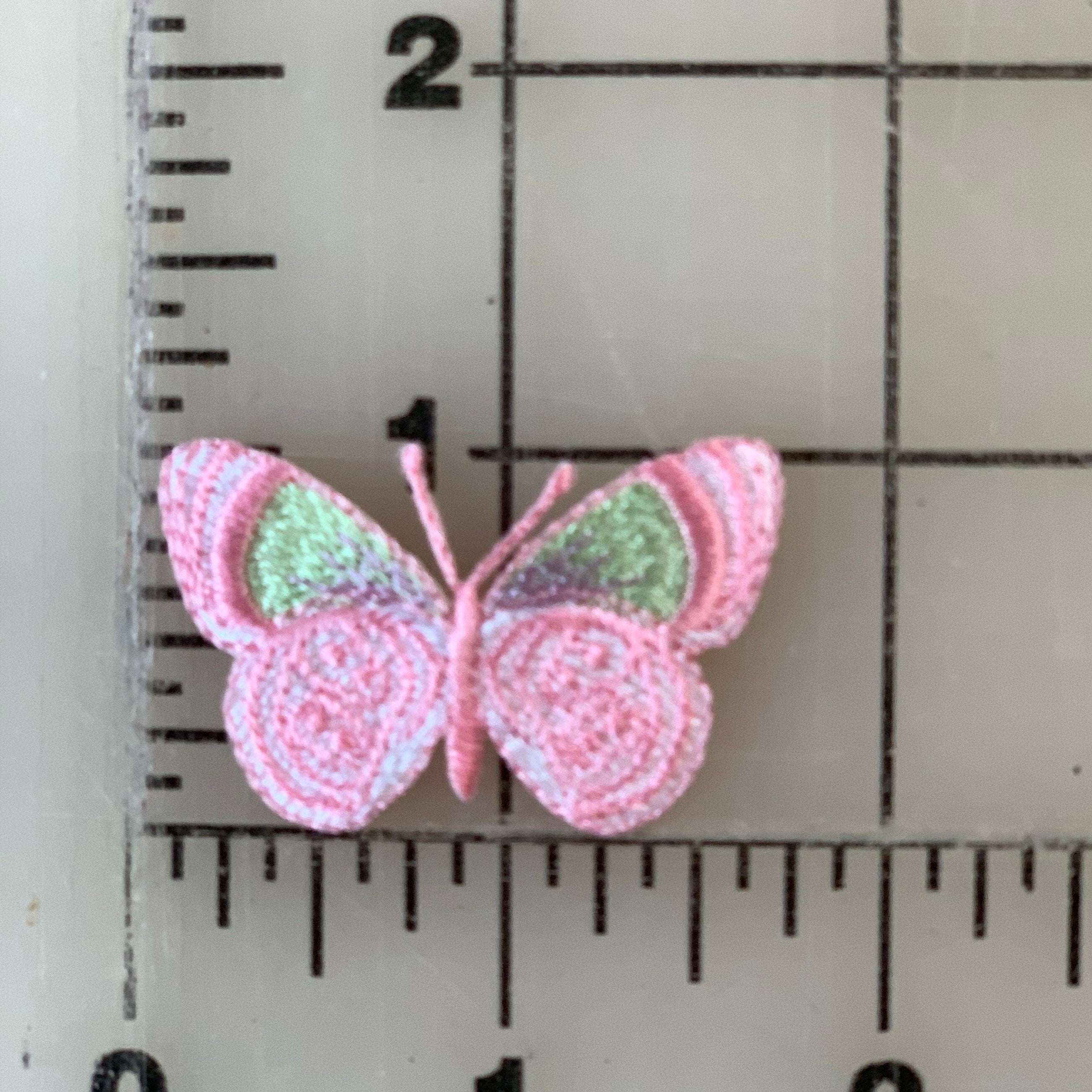 Pink butterfly patch on a ruler.