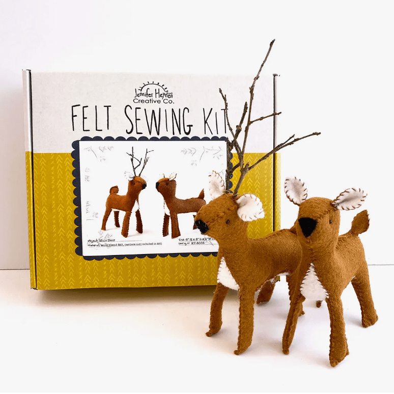 Felt sewing kit with two deer, as seen in screenshot from 2022.