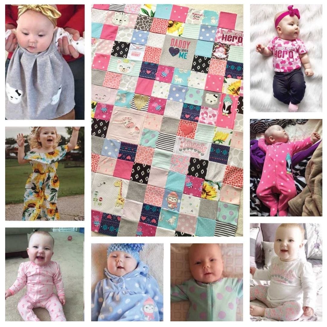 Baby clothes quilt with baby photos