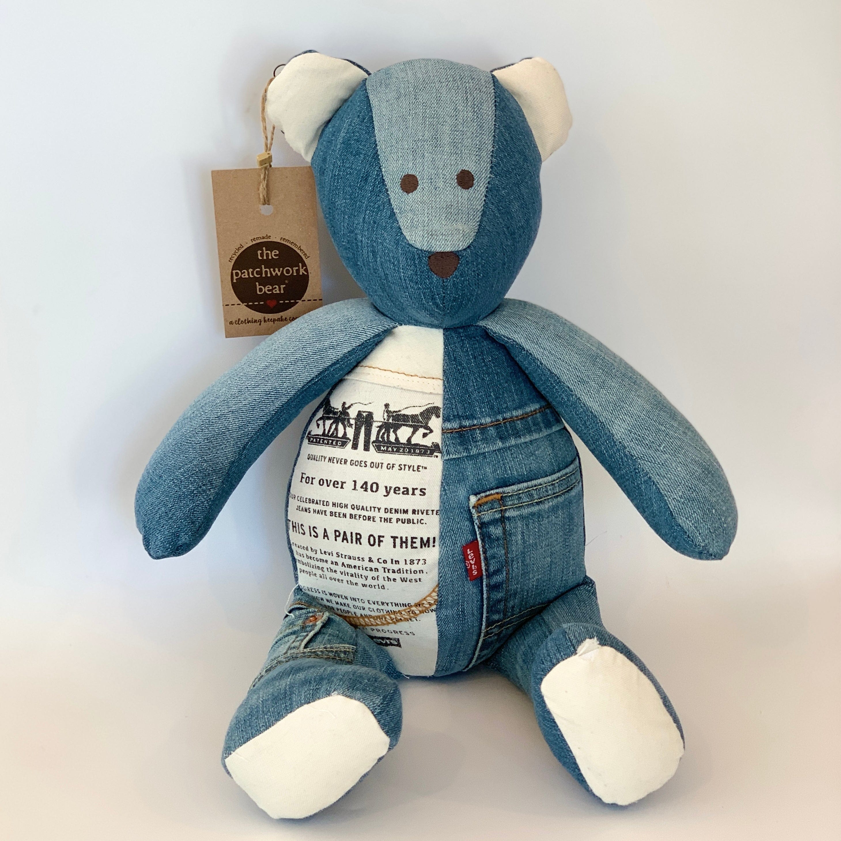 Bear made from Levi's denim by The Patchwork Bear