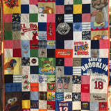 Memory Quilt made from favorite clothes with varied size blocks