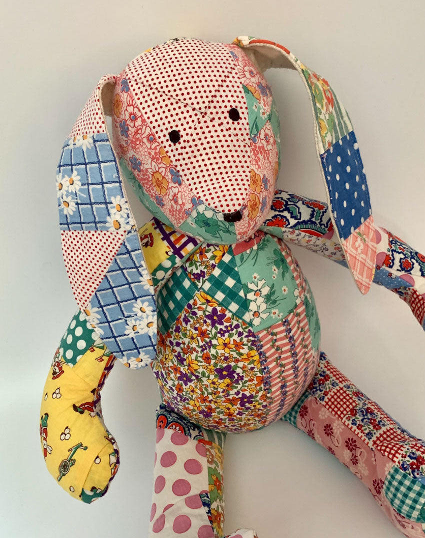 Patchwork Bunny made with Vintage Quilts. Limited edition