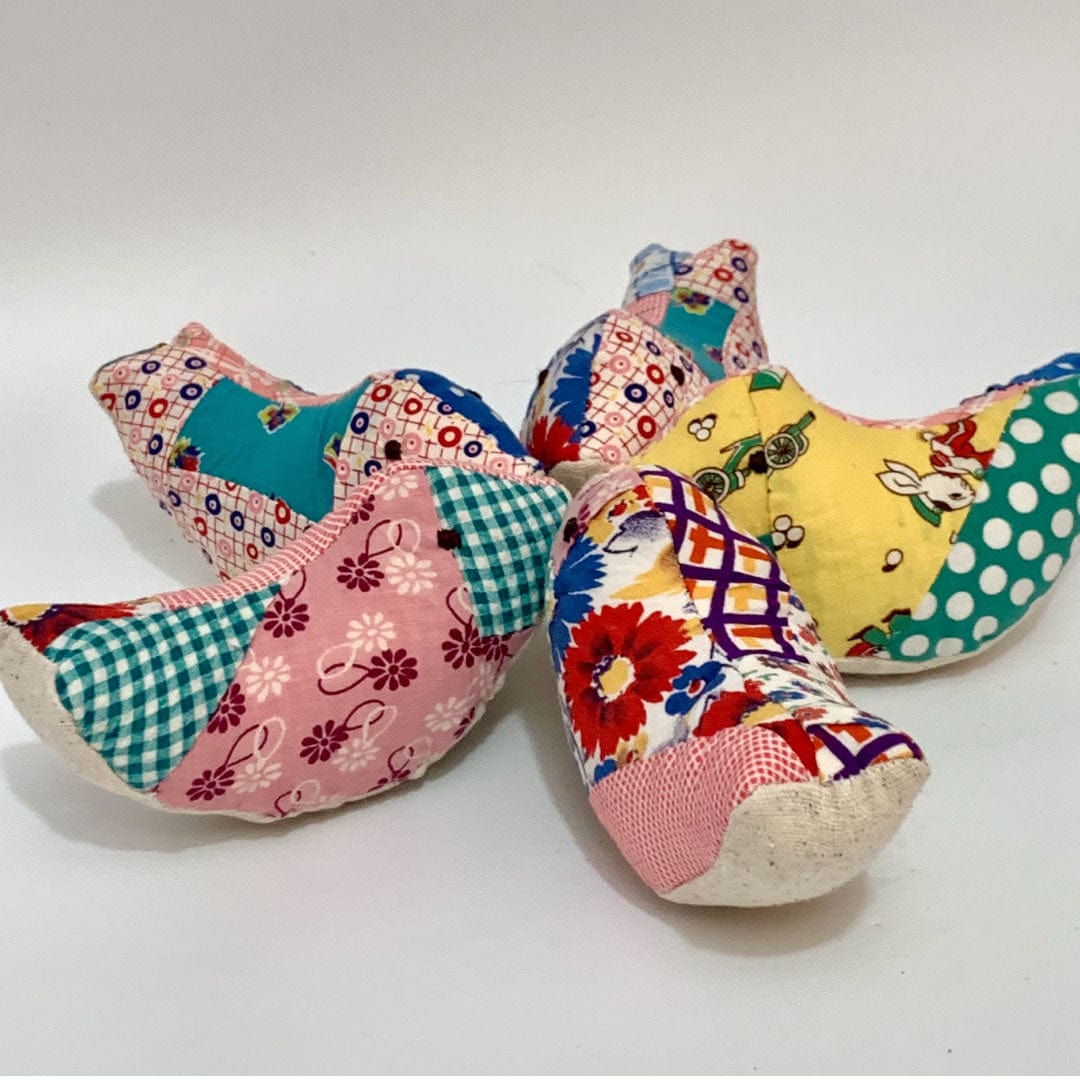 colorful patchwork fabric bird ornaments